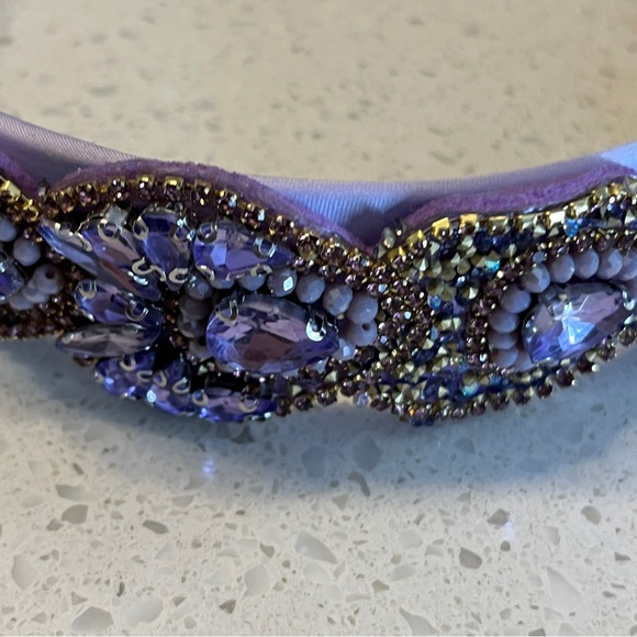 Lavender and gold rhinestones Embellished Headband - Picture 5 of 10